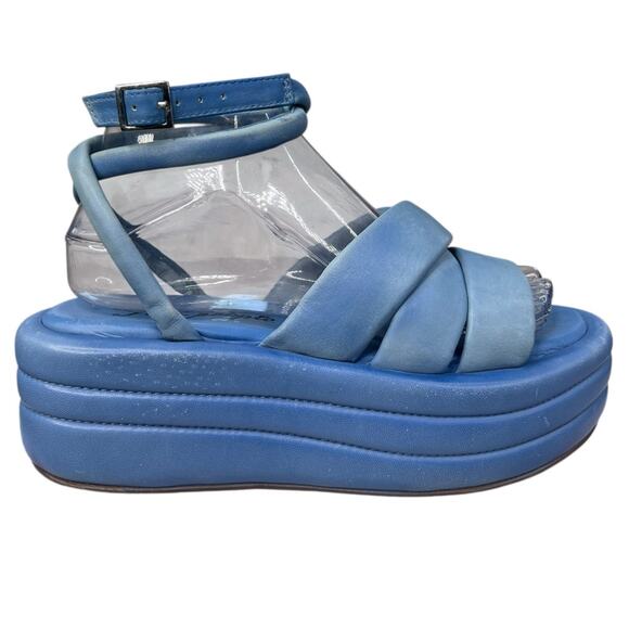 Free People Women’s Harper Blue Platform Ankle Strap Sandal Size 37.5 US 7.5 - Picture 1 of 13